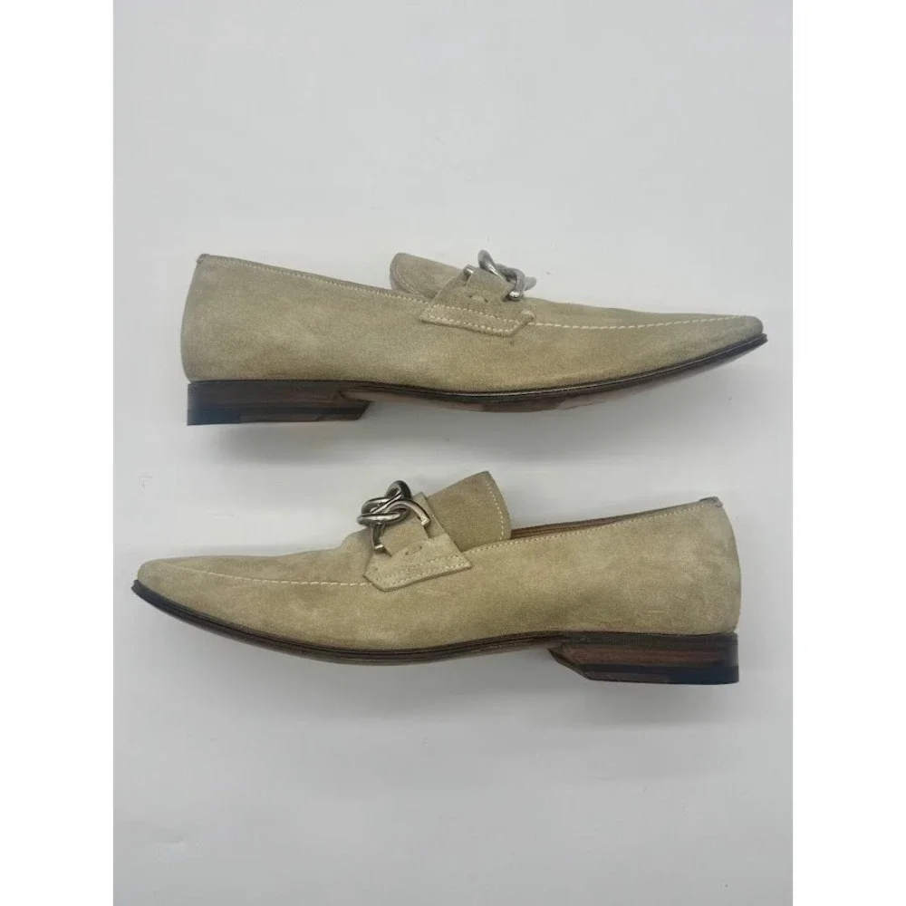 Prada Mens Olive Green Suede Chain Link Bit Loafers Made in Italy Size 6.5 5991